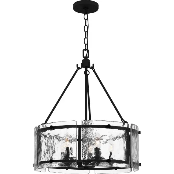 Panels of textured glass pair with an earth black finish to create the Fortress series. Offering simple yet striking design, Fortress is available as a mini pendant, semi-flush mount, pendant, or island light. As a fan light, this design comes in both earth black and mottled silver finishes. Collection: Fortress Rooms: Dining, Entry/Foyer, Kitchen Finish: Earth Black Glass: Clear Textured Glass Width: 20.50" Height: 23.50" Length: 20.50" Weight: 20.80 lb Extension from Wall: 20.50" Chain: 4' Wire: 8' Canopy: 5.00"W X 5.00"L Number of Bulbs: 5 Maximum Wattage: 15.00 W Bulb Type: Candelabra Bulb Base: Candelabra Voltage: 120.00 V Material: Steel Safety Listing: ETL Spec Sheet Instructions