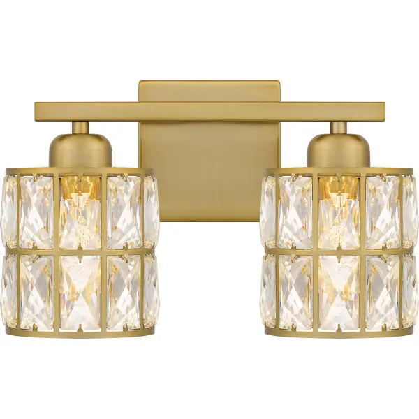 Add instant mystique and luxury above a bathroom vanity with the Gibson bath light. Clear beveled crystal shades create a dazzling play of shadow and light, paired with your choice of a matte black, polished chrome, or aged brass finish. Choose from a variety of size options and configure this glamorous fixture with shades facing up or down depending on your lighting needs.