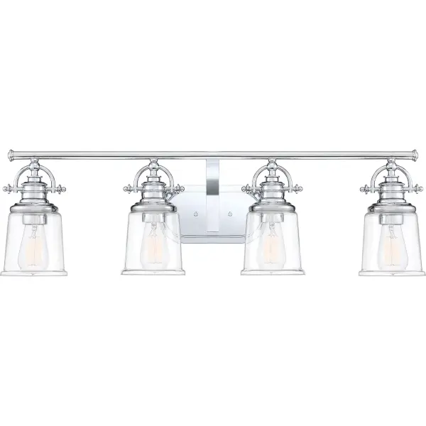 This clear glass fixture is an elegant nod to the past.  The classic Americana design adds a nostalgic flair to your home.  It will suit a variety of bathroom décors with great style.