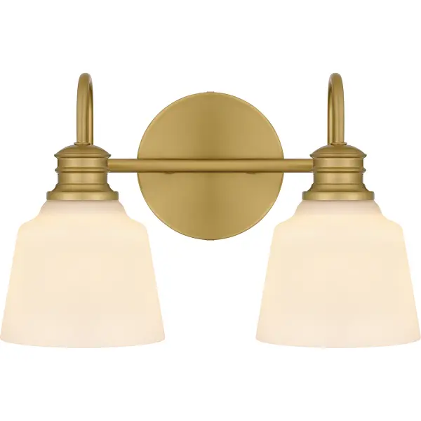 Upgrade any bathroom vanity with the Hinton bath light. Opal etched glass shades cast a soft and ambient glow, setting the mood for an intimate home spa experience. This versatile and traditional design is finished in aged brass for added shine. Configure Hinton with shades facing up or down depending on your lighting needs.