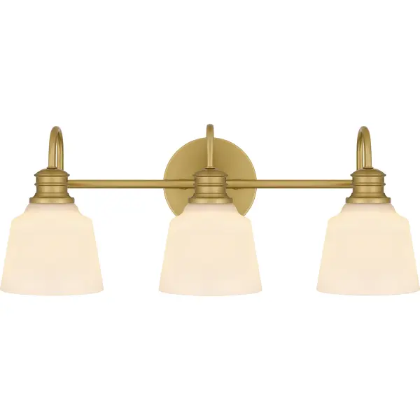 Upgrade any bathroom vanity with the Hinton bath light. Opal etched glass shades cast a soft and ambient glow, setting the mood for an intimate home spa experience. This versatile and traditional design is finished in aged brass for added shine. Configure Hinton with shades facing up or down depending on your lighting needs.