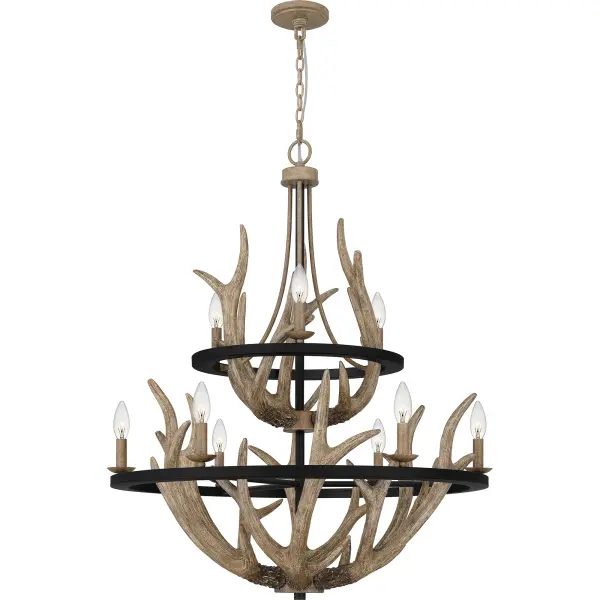 A thoughtful design with rustic elements, the Journey Collection features a nature-themed flair. The antlers are made of resin and designed to resemble the real deal. The rich earth black of the fixture body is the perfect finish to showcase the lifelike details of the horned accents. This unique chandelier is the perfect statement piece in a woodsy office, living room, cabin, or even a man-cave setting.