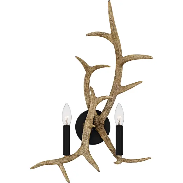 A thoughtful design with rustic elements, the Journey Collection features a nature-themed flair. The antlers are made of resin and designed to resemble the real deal. The rich earth black of the fixture body is the perfect finish to showcase the lifelike details of the horned accents. This unique wall sconce is the perfect statement piece in a woodsy office, living room, cabin hallway, or even a man-cave setting.