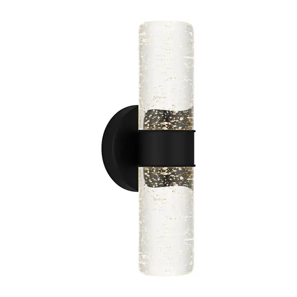 Kaia outdoor wall lanterns add a touch of contemporary style to your home's exterior. The sleek silhouette is finished in matte black and complemented by clear bubble glass, allowing the integrated LED light source to shine through brilliantly. Flank your front door with a pair of Kaia wall lights - or use as a porch light to create the perfect outdoor setting. Kaia would also look great inside your home as a wall sconce.