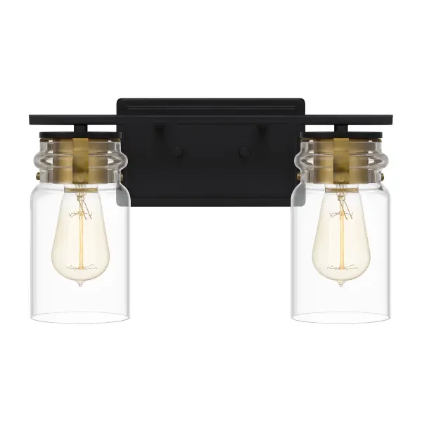 The Keesey bath light is a natural fit for mid-century-inspired design schemes. With a masculine edge, thanks to its matte black, metal construction, this light also features brass-toned accents for a hint of luster. Orient the clear glass shades up or down to suit your distinctive style.