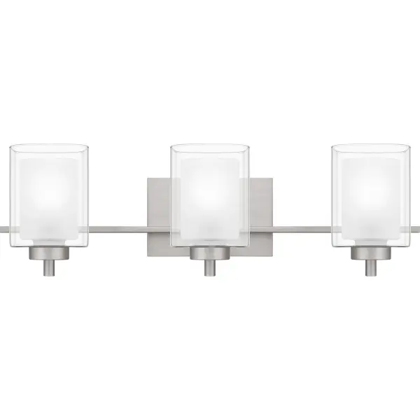 This modern posh wall sconce and vanity light collection features a simplistic design with classic finish options: choose from brushed nickel or matte black. The inner heavy glass is sand blasted inside and encased within outer clear glass shades for a sophisticated and stunning look. This unique illumination effect provides a spa-like illumination, creating a perfect home bathroom ambiance. Install Kolt with shades facing up or down to customize to your desired setting.