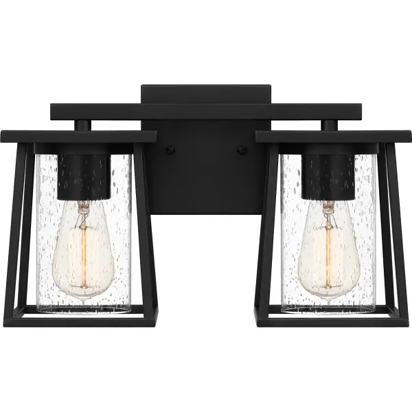 The Lodge collection offers a simplistic design with unique glass that makes a statement all on its own. Cylindrical clear seeded glass shades are showcased in a sleek, industrial styled Matte Black frame. Choose from the many size options in this collection to enhance your home bath decor.