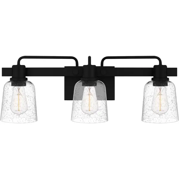 Lydia vanity lights offer a modern industrial style that complements a variety of bathroom settings. Clear seedy glass shades feature a multitude of bubbles, casting a unique and alluring glow. The classic matte black finish and clean lines of the design are suited for any style. Lydia's reversible mounting allows you to point the fixture with shades facing up or down.