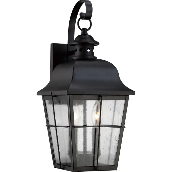 With simple details and traditional style  the Millhouse outdoor collection is perfect for understated  elegant lighting.  The design features clear seedy glass that diffuses the light in a soft  tranquil way and the rich Mystic Black finish completes the look.