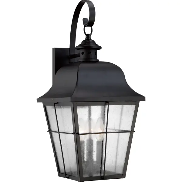 With simple details and traditional style  the Millhouse outdoor collection is perfect for understated  elegant lighting.  The design features clear seedy glass that diffuses the light in a soft  tranquil way and the rich Mystic Black finish completes the look.