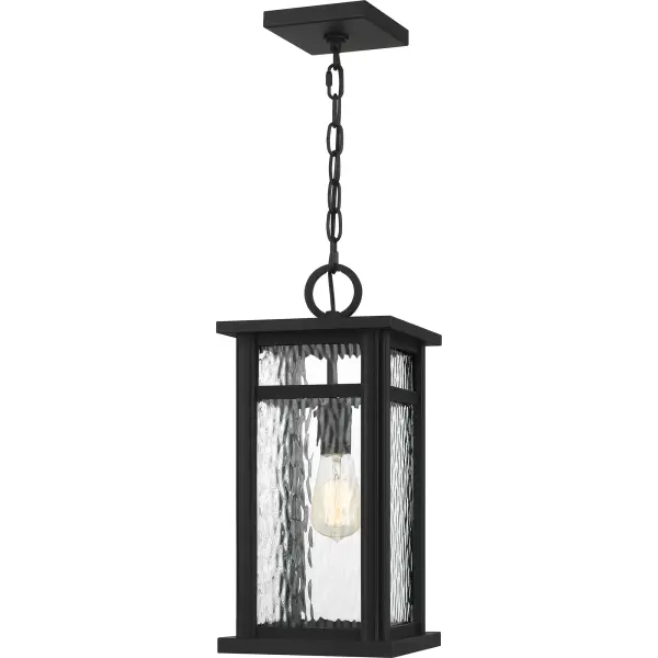 Create a strong first impression with the Moira collection of outdoor lanterns. The rectangular frame and clear water glass shades create a transitional feel that complements any modern farmhouse or coastal style home. Lanterns are finished in an Earth Black finish.  Moira comes in many options including a hanging lantern, wall lanterns, and post lantern to round out your home's exterior.