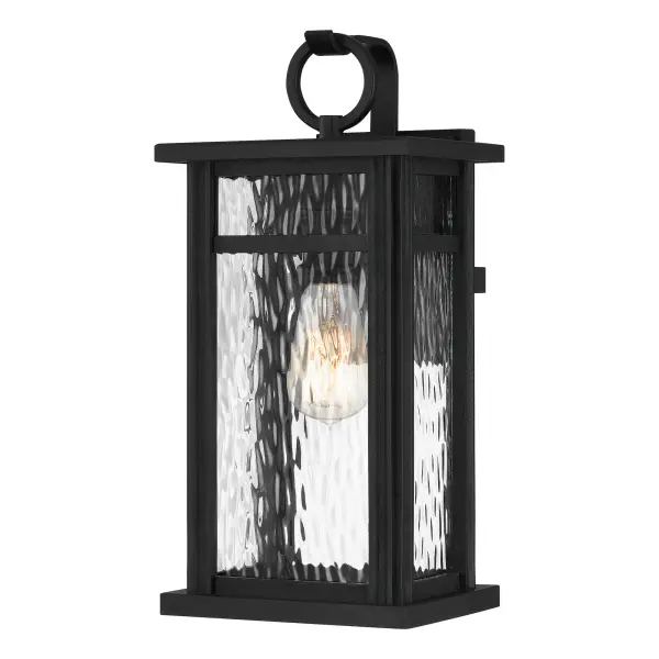 Create a strong first impression with the Moira collection of outdoor lanterns. The rectangular frame and clear water glass shades create a transitional feel that complements any modern farmhouse or coastal style home. Lanterns are finished in an Earth Black finish.  Moira comes in many options including a hanging lantern, wall lanterns, and post lantern to round out your home's exterior.