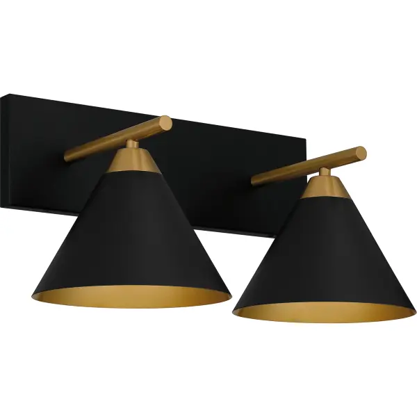Mastro is the perfect companion to modern or industrial-inspired bathroom design. Matte black metal shades are embellished with gold accents, adding a hint of luster to the vanity light. Choose from a variety of size options, and orient the shades up or down over a mirror to suit your distinctive style.