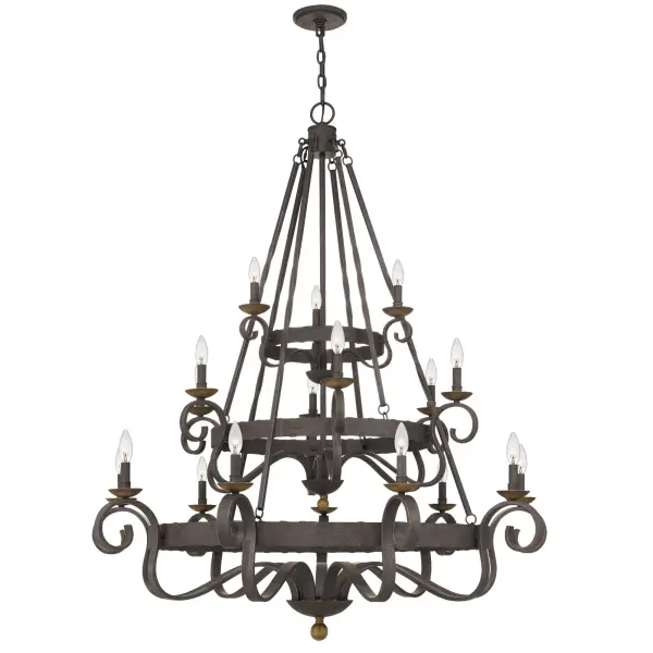 Sometimes, the name says it all. The Noble chandelier radiates magnificent style through a tiered, overscale structure. With nods to opulent Spanish design, this chandelier comes in a rustic black finish featuring honeyed bronze candle cups and finials. Best paired with earth tones or crisp white decor, Noble illuminates sovereign style.