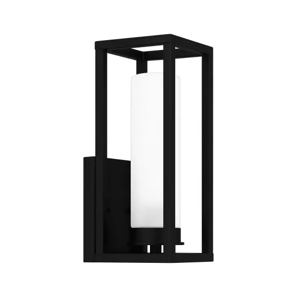 Neville is a contemporary outdoor lantern with clean lines and etched glass. Its geometric shape complements modern farmhouse exteriors as well as mid-century style homes. Rendered in a matte black finish, this light can be configured facing up or down.