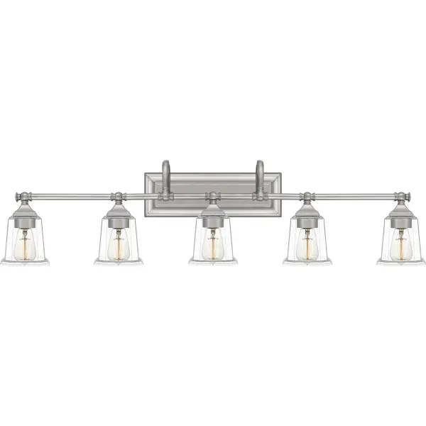 The Nicholas collection gives a solid nod to mid century style. The streamlined silhouette is finished in Brushed Nickel, Polished Chrome, or Earth Black to compliment a variety of home styles.  The tapered square glass shades gives this design an edge and it is complemented beautifully by the rectangular backplate. All bath fixtures can be mounted as uplights or downlights and are offered in several sizes.