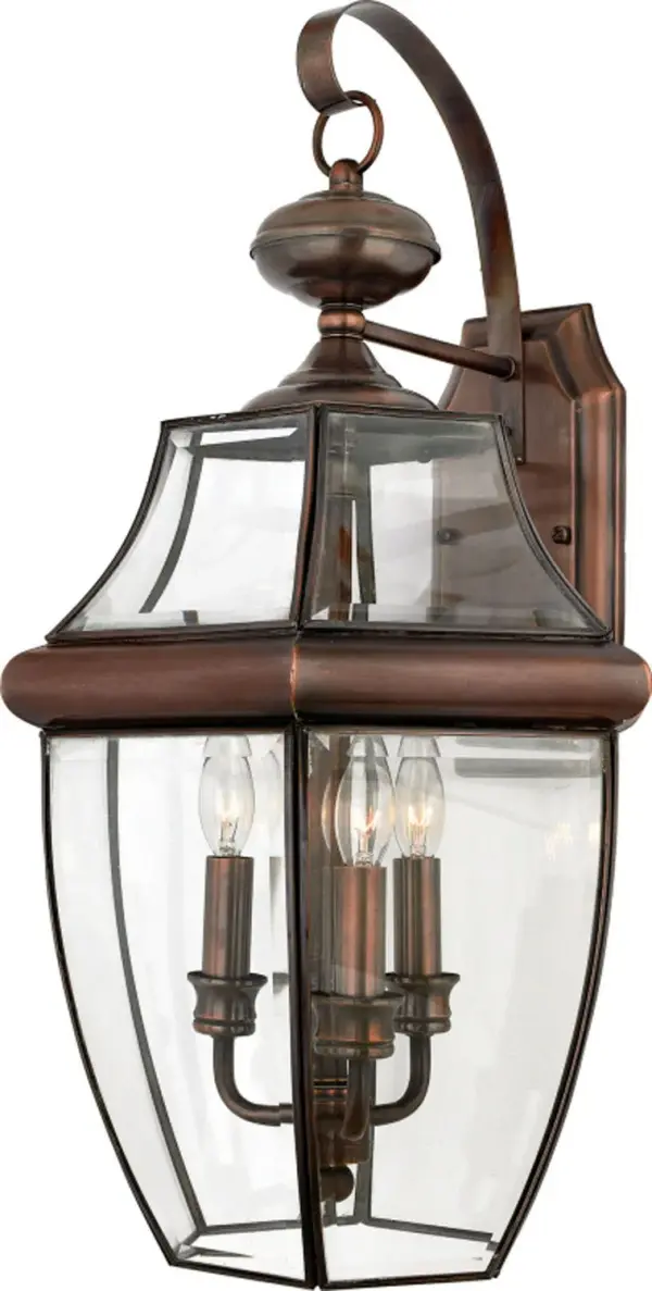 Newbury Three Light Outdoor Wall Lantern in Aged Copper