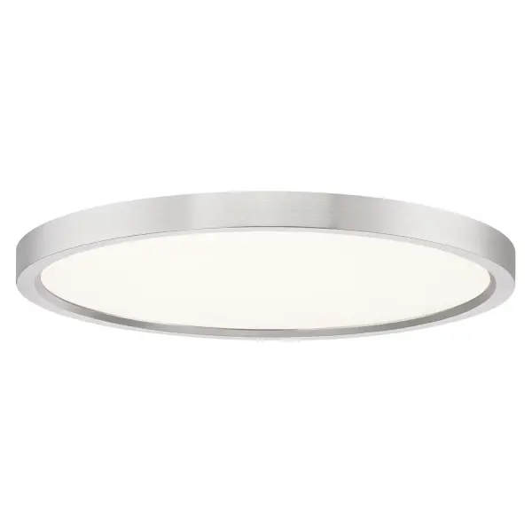 Available in four finishes and four sizes, the Outskirts flush mount is suited for a variety of room applications. In your choice of Earth Black, Brushed Nickel, White or Oil-rubbed Bronze, it is featured in sizes of 7.5", 11", 15", or 20". The white acrylic shade is illuminated with integrated LED technology and the thick canopy adds depth to the simple structure. Collection: Outskirts Rooms: Hallway Finish: Brushed Nickel Glass: White Acrylic Width: 15.00" Height: 1.00" Length: 15.00" Weight: 3.44 lb Extension from Wall: 15.00" Wire: 6" Bulbs Included Maximum Wattage: 30.00 W Bulb Type: LED Bulb Base: Integrated Light Source: LED Light Output: 2900.00 lm Color Temperature: 3000 K CRI: 90 Dimmable Voltage: 120.00 V Material: Aluminum Safety Listing: ETL Safety Rating: ETL Switch: None Title 24 LED Spec Sheet Instructions Parts Diagram