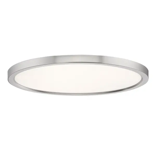 Available in four finishes and four sizes, the Outskirts flush mount is suited for a variety of room applications. In your choice of Earth Black, Brushed Nickel, White or Oil-rubbed Bronze, it is featured in sizes of 7.5", 11", 15", or 20". The white acrylic shade is illuminated with integrated LED technology and the thick canopy adds depth to the simple structure. Collection: Outskirts Rooms: Hallway Finish: Brushed Nickel Glass: White Acrylic Width: 20.00" Height: 1.00" Length: 20.00" Weight: 8.30 lb Extension from Wall: 20.00" Wire: 6" Bulbs Included Maximum Wattage: 30.00 W Bulb Type: LED Bulb Base: Integrated Light Source: LED Light Output: 2870.00 lm Color Temperature: 3000 K CRI: 90 Dimmable Voltage: 120.00 V Material: Aluminum Safety Listing: ETL Safety Rating: ETL Switch: None Title 24 LED Spec Sheet Instructions Parts Diagram
