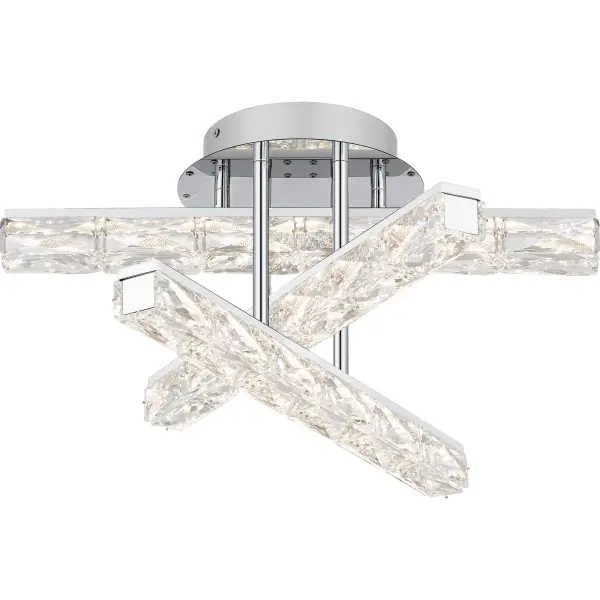 With a contemporary design and striking style, Comet is a remarkable addition to the Platinum by Quoizel collection. The polished chrome finish is the perfect backdrop to enhance every sparkle of the clear crystal glass shades. An integrated LED light source illuminates the semi-flush mount light from within for a glittering effect in any space.