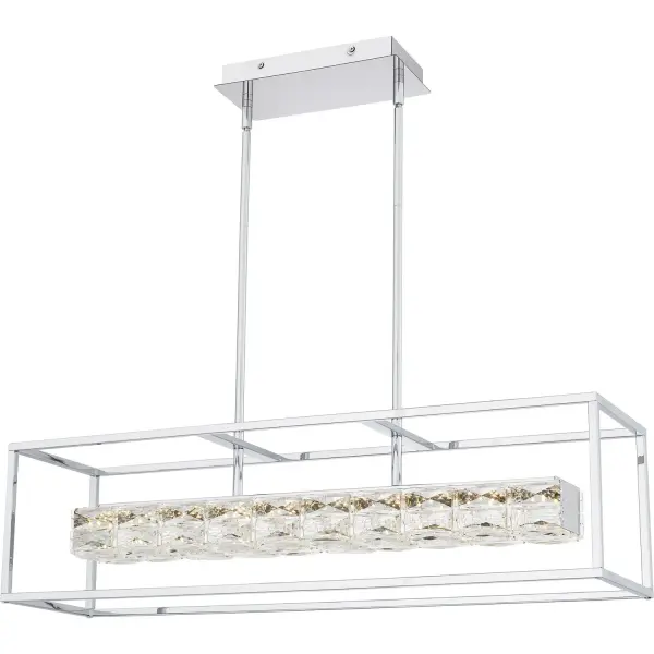Sometimes, the name says it all. The Dazzle collection captivates with its shimmering presence, available as an island light, pendant, mini pendant, or semi-flush mount. Choose from soft gold, matte black, or polished chrome finishes, each paired with an integrated LED that glimmers like faceted diamonds. Its striking geometric silhouette exudes modern glam sophistication, bringing a touch of romance and sparkle to a home office, kitchen, entryway, or living room. Collection: Dazzle Rooms: Dining, Kitchen, Entry/Foyer Finish: Polished Chrome Glass: Clear Crystal Glass Width: 35.50" Height: 10.25" Length: 9.25" Weight: 19.36 lb Extension from Wall: 9.25" Wire: 6" Rod: 4 (0.5" x 6"), 4 (0.5" x 12") Canopy: 11.00"W X 4.75"L Bulbs Included Maximum Wattage: 32.00 W Bulb Type: LED Light Source: LED Light Output: 3105.00 lm Color Temperature: 3000 K CRI: 90 Dimmable Voltage: 120.00 V Material: Steel Safety Listing: ETL Title 24 LED Spec Sheet Instructions