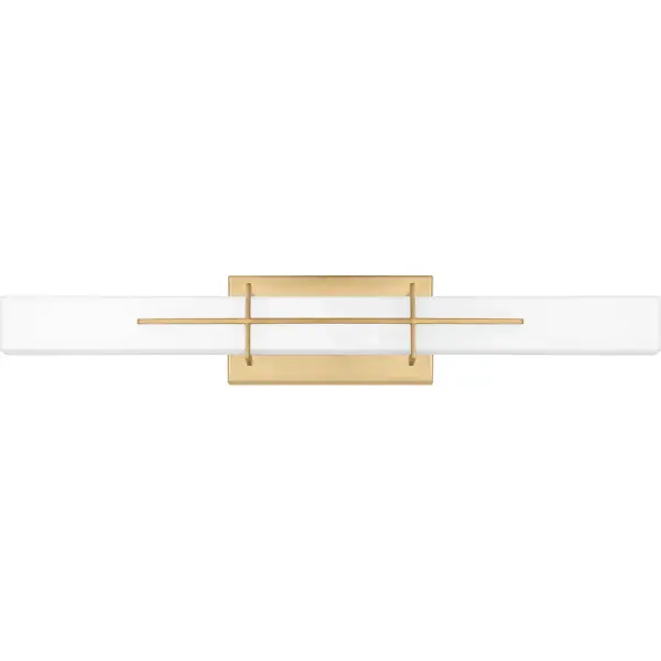 The Gemini collection is the perfect updated look for your bathroom. The modern style of this fixture is available in an Aged Brass or Polished Chrome finish, and is paired with an opal etched glass shade. The integrated LED light source provides energy saving, long lasting performance, and is low maintenance. Collection: Gemini Rooms: Bathroom Finish: Aged Brass Glass: Opal Etched Glass Width: 28.25" Height: 4.75" Length: 4.25" Weight: 4.20 lb Extension from Wall: 4.25" Wire: 6" Canopy: 9.000"x4.750" Bulbs Included Maximum Wattage: 23.00 W Bulb Type: LED Light Source: LED Light Output: 1650.00 lm Color Temperature: 3000 K CRI: 90 Dimmable Voltage: 120.00 V Material: Steel Country of Origin: China Safety Listing: ETL Safety Rating: ETL Switch: None Connection: Hardwire Title 24 LED Spec Sheet Instructions Parts Diagram