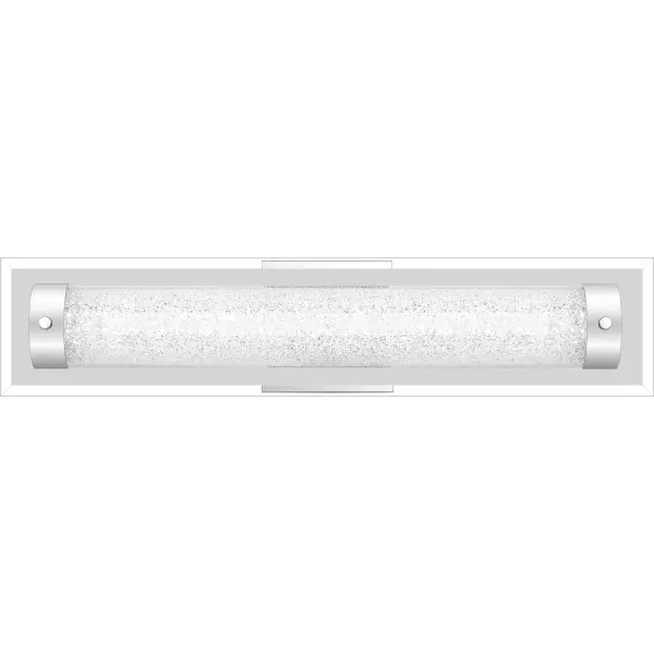 The Glitz bath bar lives up to its name. Featuring a glittering demilune mounted atop a thick panel of clear beveled glass, this whimsical charmer oozes luxury. A polished chrome backplate and endcaps complete the look.