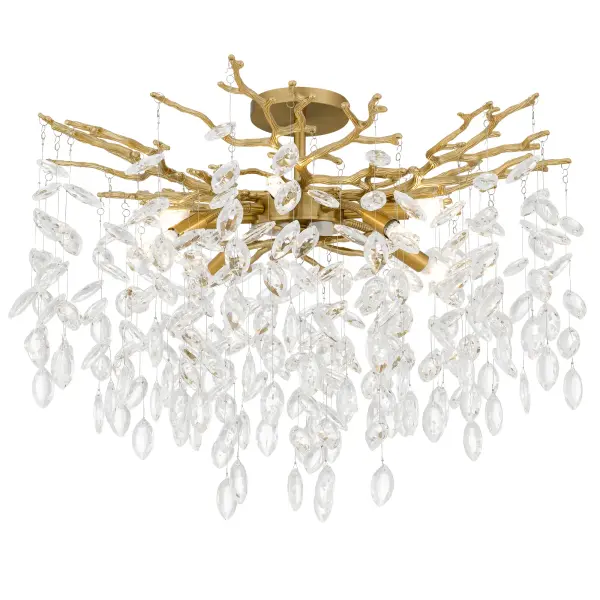 The Isobel Semi-Flush Mount Light brings a sense of enchantment to any space. Cascading strands of clear crystal glass shimmer and sway, capturing light with every delicate curve and facet. The sculptural frame—available in brushed gold for a warm, romantic glow or polished chrome for a sleek, modern shimmer—evokes the graceful lines of nature’s branches in mid-bloom. Whether in a grand foyer or a cozy bedroom, Isobel adds a poetic presence—elegant, ethereal, and timeless.
