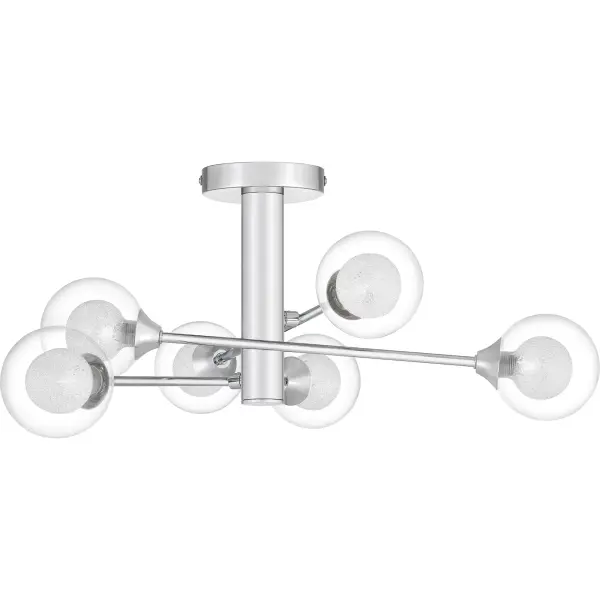Find yourself mesmerized by the vintage beauty of the Spellbound, a stunning member of Platinum by Quoizel. Inspired by the sputnik designs of decades past, this collection is truly retro reimagined. Spheres of shimmering ice glass are encased in outer shades of crystal glass for added glitz, while polished chrome arms and sockets add a contemporary edge.