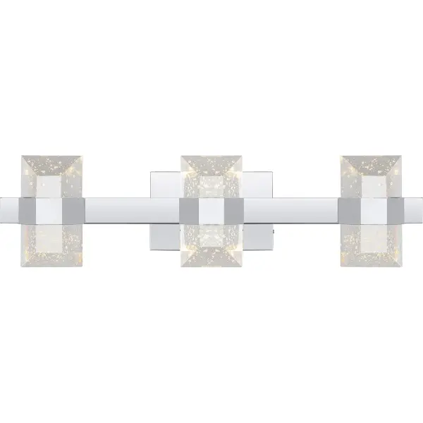 Part of the popular Platinum by Quoizel collection, Selena bath lights exemplify contemporary style. The polished chrome frame is highlighted by bubble glass shades, illuminated by an integrated LED light source for a sparkling effect. This fixture also includes a CCT switch, allowing you to easily customize the brightness of the light to your desired setting. Switch easily from 3000K to 4000K to 5000K. A warmer temperature of 3000K gives you a cozy feel, while a cooler temperature of 5000K is ideal for activities that require more attention to detail.