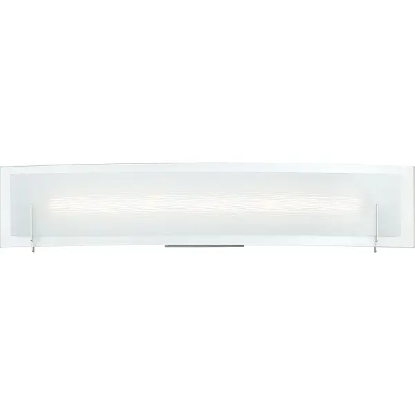 The Stream collection from Platinum by Quoizel offers integrated LED technology without sacrificing beauty.  A frosted glass panel is layered behind a smaller panel printed with a whimsical woodgrain pattern. Slender brackets finished in polished chrome disappear into the fixture's hidden backplate, giving the illusion of a floating luminaire.