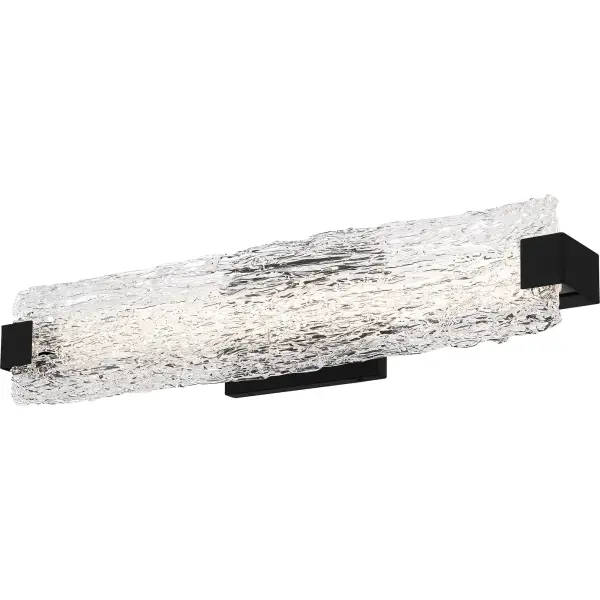 Inspired by delicate sheets of ice, the Winter collection is intense and dramatic. The integrated LED technology runs across the full length of the fixture, showcasing the unique crackling effect of the glass. Keeping with the contemporary style, the backplate and side brackets are finished in a glossy polished chrome.