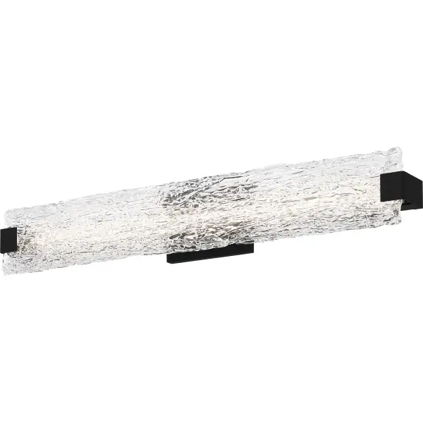 Inspired by delicate sheets of ice, the Winter collection is intense and dramatic. The integrated LED technology runs across the full length of the fixture, showcasing the unique crackling effect of the glass. Keeping with the contemporary style, the backplate and side brackets are finished in a glossy polished chrome.