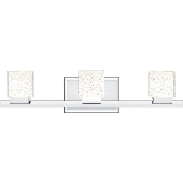 As part of our Platinum Collection, Zola offers a contemporary vanity lighting solution. Integrated LED technology pairs with a high-shine polished chrome finish for a look that is both stylish and energy-efficient. Square bubble glass shades complete the look of the bath light, adding visual appeal and luxury to the overall design.