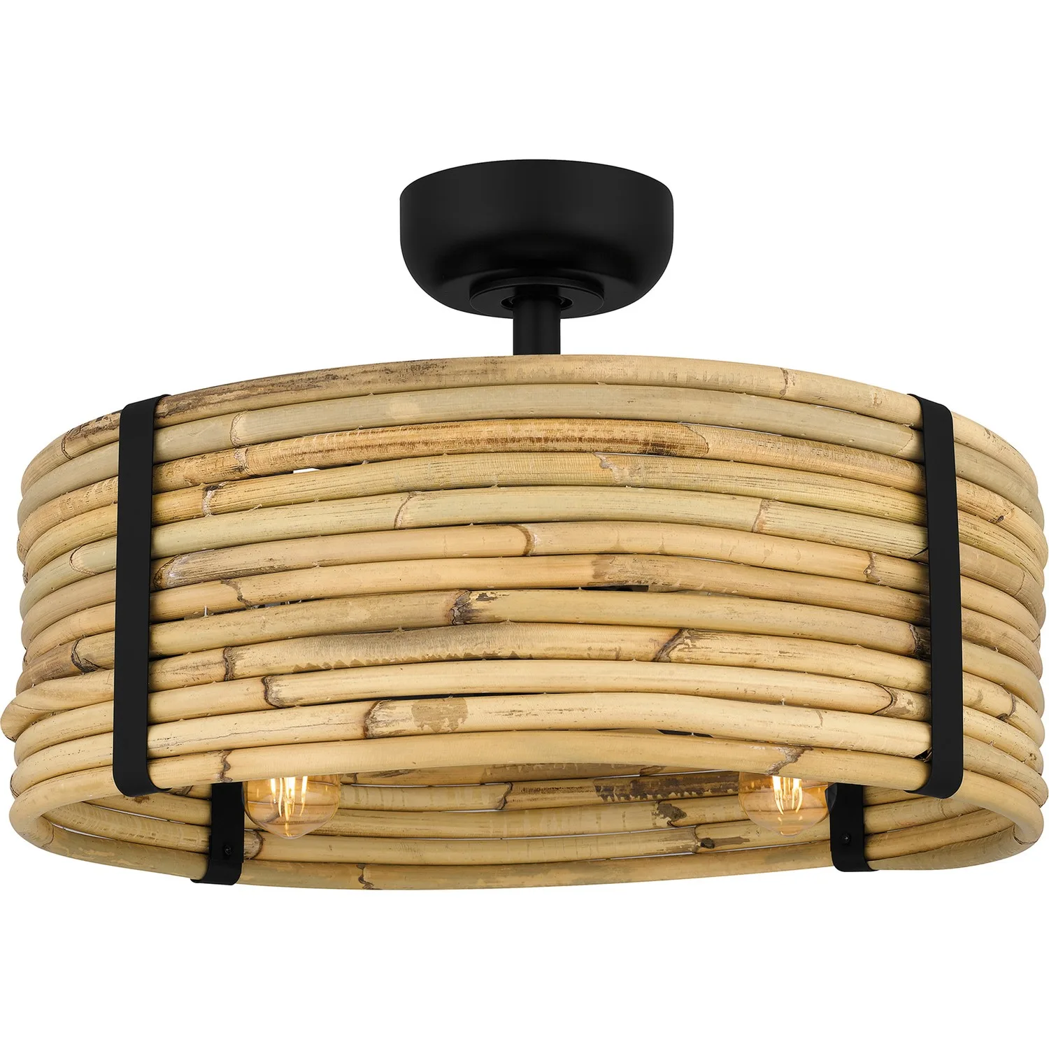 Quoizel Lachlan 22" Fandelier in Matte Black with Rattan Shade