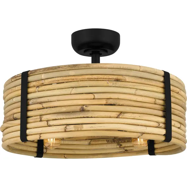 Quoizel Lachlan 22" Fandelier in Matte Black with Rattan Shade