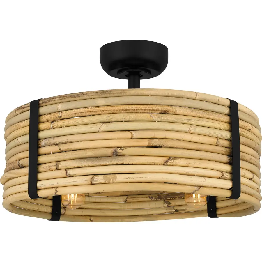 Quoizel Lachlan 22" Fandelier in Matte Black with Rattan Shade