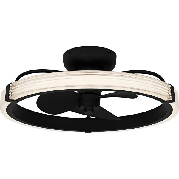 The Elrod combines efficient air circulation with integrated LED lighting in a space-saving semi-flush design. Its contemporary matte black finish and ribbed acrylic diffuser deliver both style and function for smaller rooms.