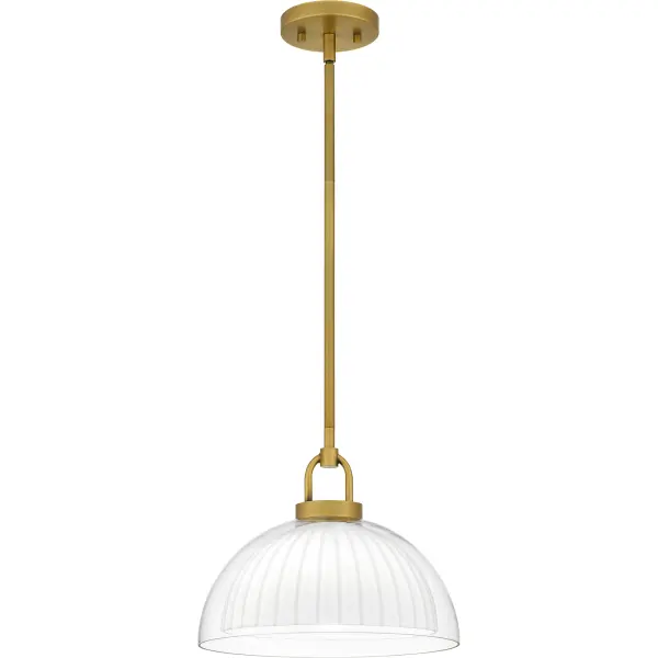 Jansen's modern design adds simple sophistication to any space. The opal etched ribbed inner shade sits within a clear glass outer shade for a unique illumination effect. The double layered shade is highlighted beautifully by a brushed gold frame, making Jansen pendant lights a stylish addition over any kitchen island, bar area, or small table.