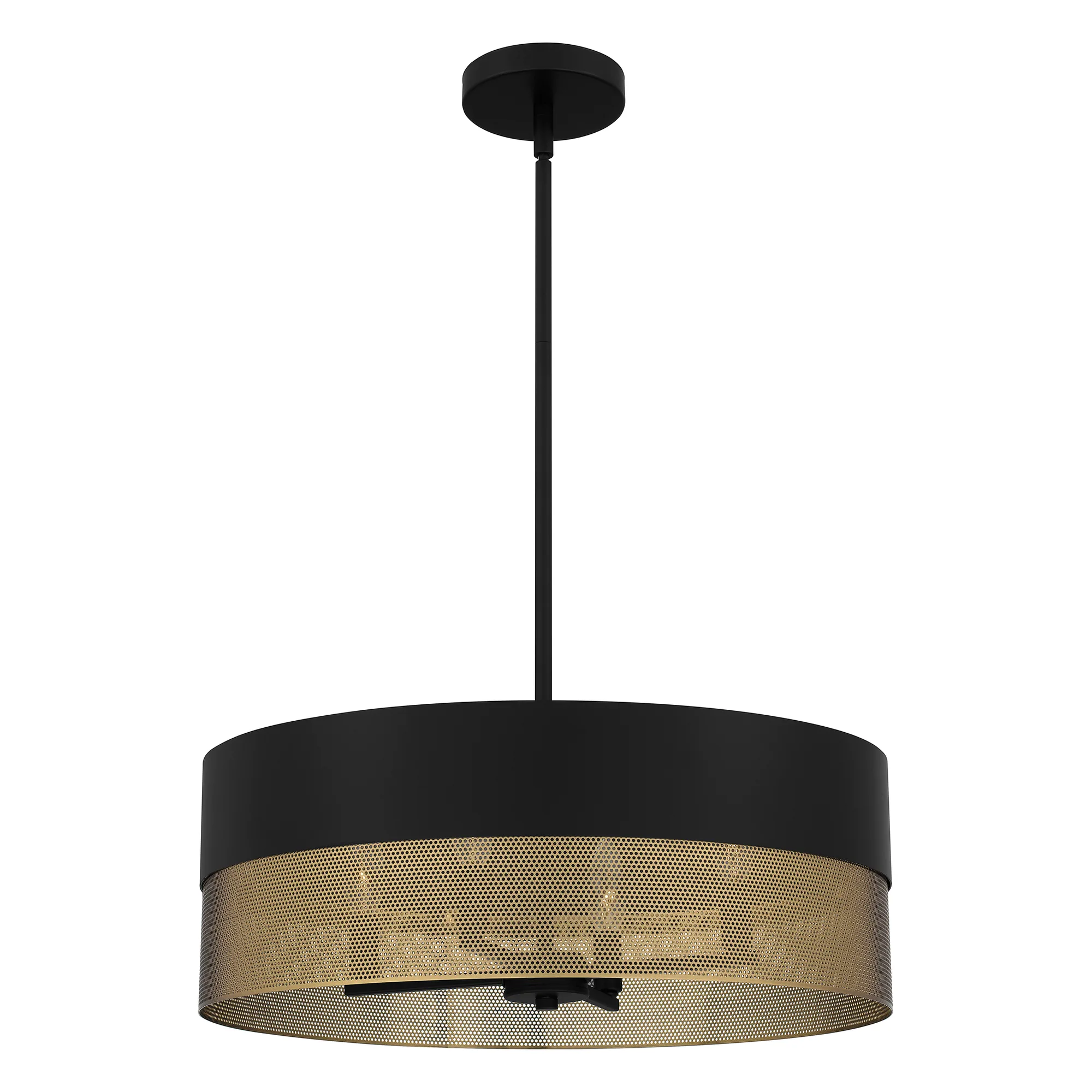 Alani 4-Light Drum Pendant in Matte Black with Gold Interior