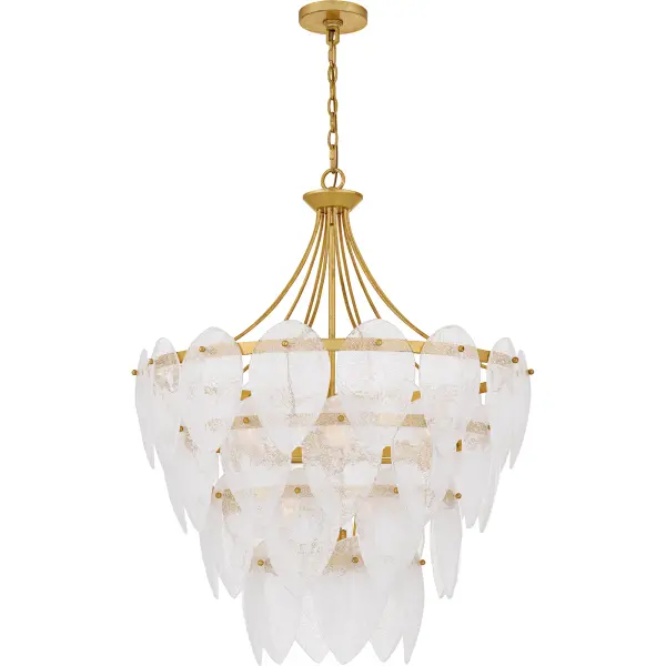 Immerse your space in luxurious elegance with the Lilestone pendant light. Designed to make a grand impression, this oversized fixture boasts a stunning blend of traditional charm and high-end sophistication. The Lilestone pendant features thick, clear seedy glass panels that are handcrafted to perfection, creating a distinctive texture and a captivating play of light. Available in either a lavish gold leaf or a refined silver leaf finish, this pendant adds a touch of opulence to any room.