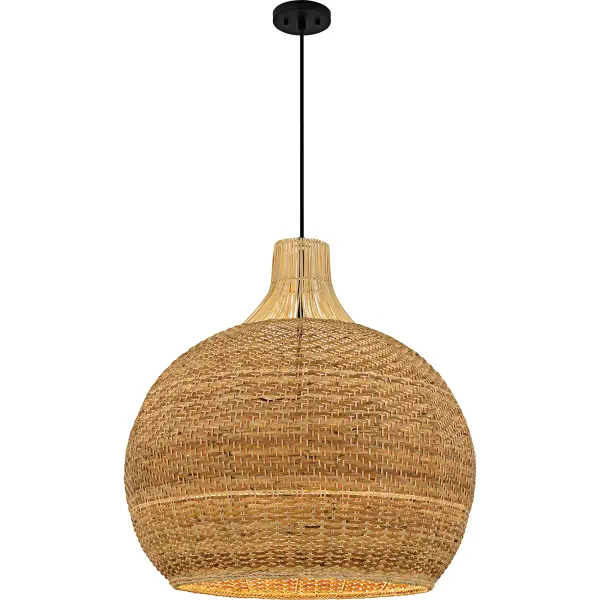 Introduce a touch of coastal elegance to your home with Sycamore. This oversized pendant light features a natural rattan shade that brings warmth and texture to any space, creating a relaxed and inviting atmosphere. Sycamore is designed with multiple light sources to provide ample illumination, making it a perfect centerpiece for dining rooms, living areas, reading nooks, or large entryways. The matte black finish offers a striking contrast to the natural rattan, enhancing the overall aesthetic with a modern touch.