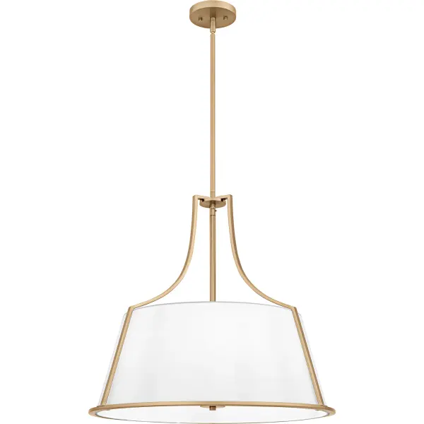 Embrace timeless elegance with the Harte pendant light, a classic choice for adding a touch of traditional charm to any space. The fixture’s design is both classic and simple, making it a versatile addition to a variety of decor styles. Harte features a rich bronze gold finish that exudes sophistication, complemented by a white fabric drum shade that offers a soft, diffused glow. The combination of the elegant finish and the clean lines of the drum shade creates a refined look that enhances the ambiance of any room.