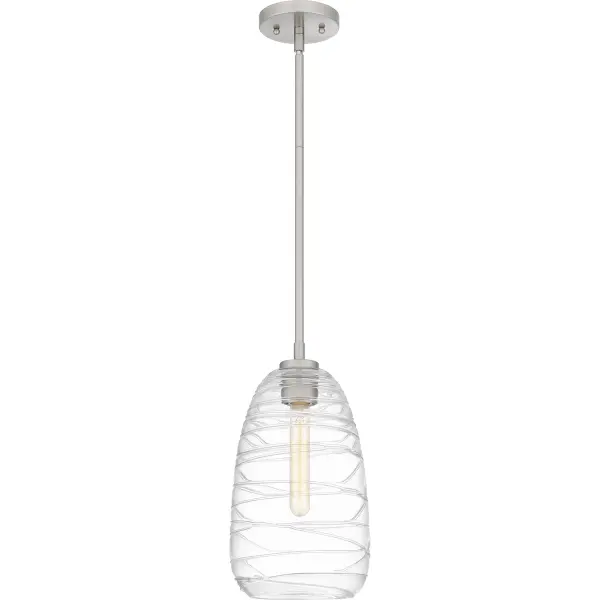 Clear line glass adds major visual intrigue in the Asher mini pendant. The sleek, minimalist design accentuates the unique glass shade and is highlighted by your choice of brushed nickel or matte black finish. Hang mini pendants alone or in a grouping over a kitchen island, bar area, or table setting.