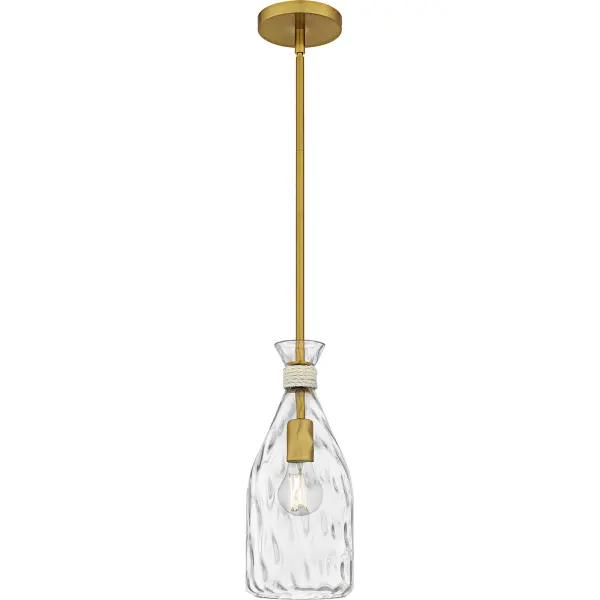 Enhance your coastal-inspired decor with the Govada mini pendant lights from the Quoizel Naturals collection. These charming pendants bring a breezy, nautical feel to any space, making them perfect for beach houses, kitchens, or dining areas. Choose from two distinctive finishes: the brushed gold with white rope accents for a touch of luxurious contrast, or the matte black with natural rope accents for a more subdued, earthy look. Both options feature a clear water glass shade that adds texture and elegance, allowing light to shimmer and dance across your room.