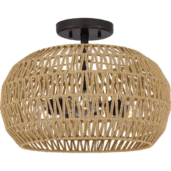 Bohemian and beachy. The Casablanca semi-flush mount instantly draws the eye upward with its woven pattern and palladian bronze finish. In a bedroom, Casablanca creates a romantic aesthetic; in a common space, it adds warm and welcome ease.