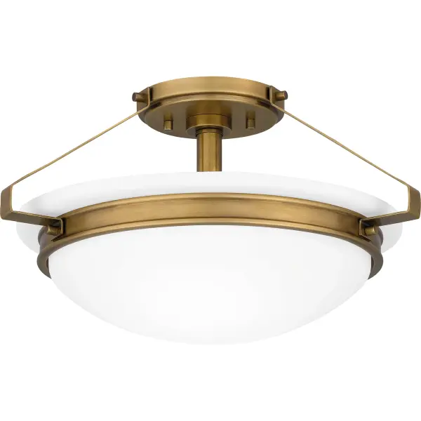 The Elderwood semi-flush mount adds traditional style to a wide range of spaces, from foyers to primary bathrooms. The matte black colorway includes an etched seeded glass shade. Or, opt for an opal etched shade with a handsome, weathered brass finish.