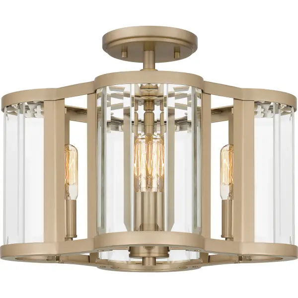 Clear beveled glass sets the tone for modern and radiant style in the Renee collection. This simple yet geometrically shaped semi-flush mount dazzles in either a bronze gold or matte black finish. Hang Renee pendants in a kitchen, living room, home office, or bedroom - anywhere you want to add a little luxury.