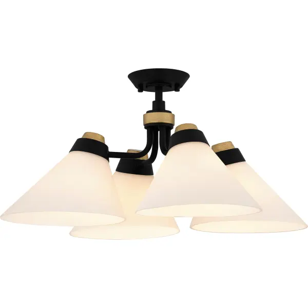 Available as a semi-flush mount or pendant light, Graft offers a transitional design that adds subtle style to any space.  Choose the matte black finish with opal etched glass shades and brass industrial accents - or choose the white finish with rattan shades for a pretty, coastal feel. Either way you choose, Graft is sure to make a statement in any room.