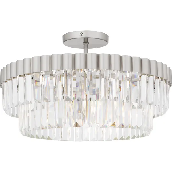 With clear crystal glass and a sleek finish, Starlight adds the perfect touch of elegance to any room. The clear crystal glass shade emits a dazzling glow, highlighted in either brushed nickel or matte black. Available as a semi-flush mount or pendant light, Starlight makes a perfect addition to any luxury or glam living space.